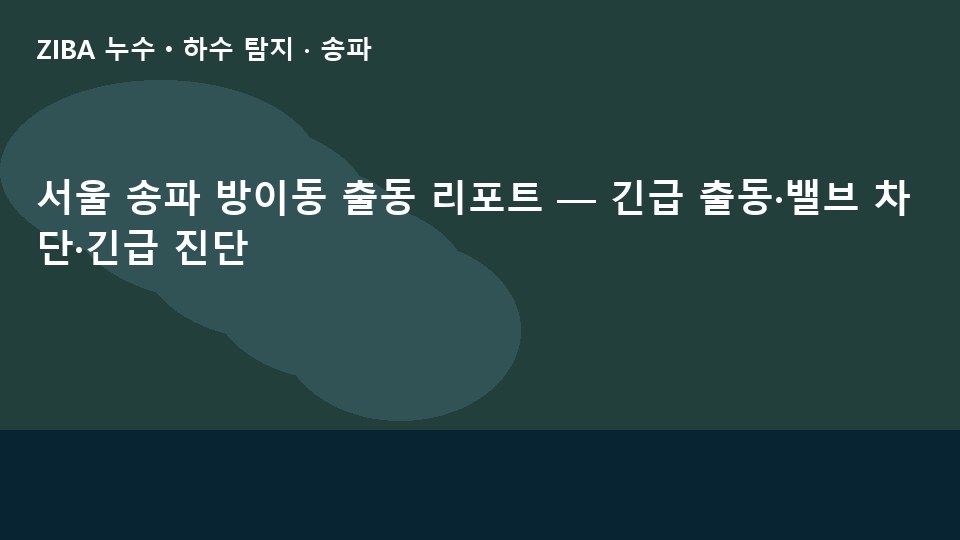 서울 송파 방이동 출동 리포트 — 긴급 출동·밸브 차단·긴급 진단